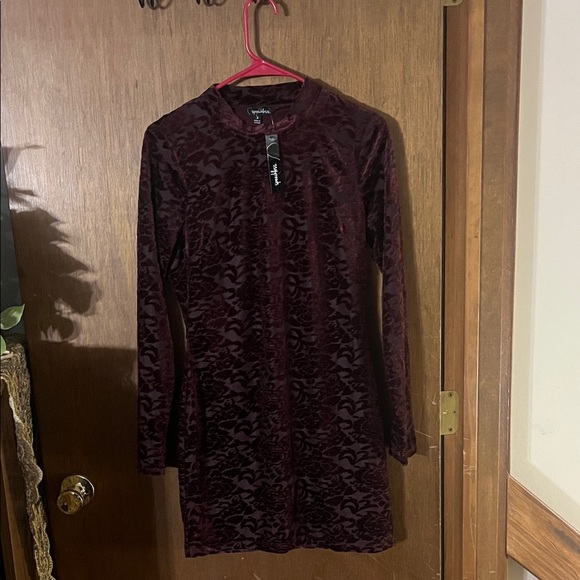 Speechless Burgundy Velvet Burnout Floral Long Sleeve Mini Dress Women’s Small - Picture 1 of 6